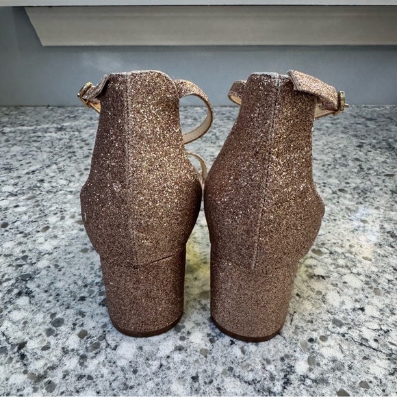 Betsey Johnson Champagne Glitter Heels Open Toe Ankle Strap Size 8 Party Festive - Picture 3 of 12